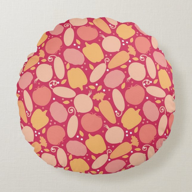 Colourful vegetables pattern round cushion (Front)
