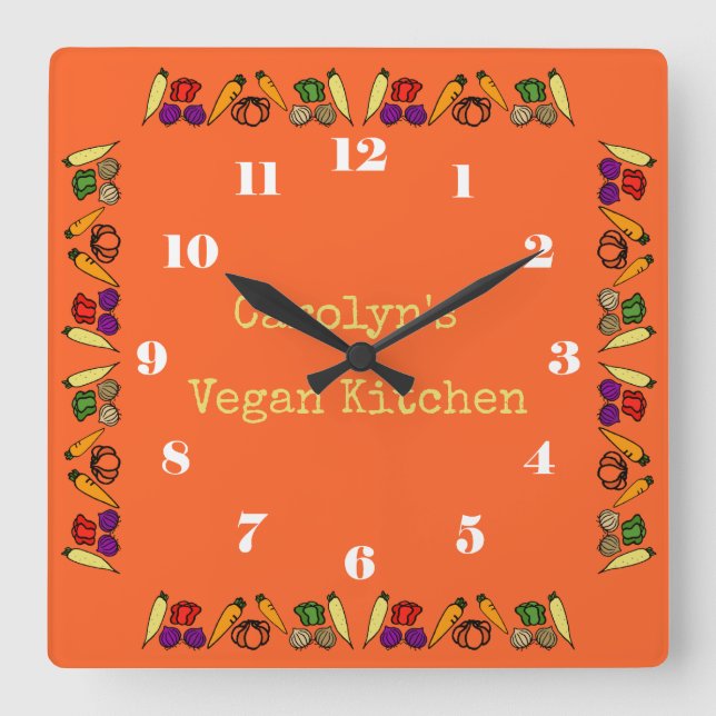 Colourful vegetables, vegan kitchen, personalized square wall clock (Front)