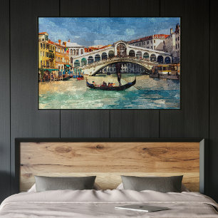 Colourful Venice Canal Grande Aquarelle Painting Poster
