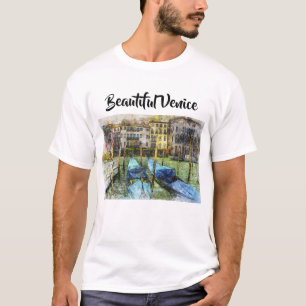 Colourful Venice Gondolas Painting T-Shirt