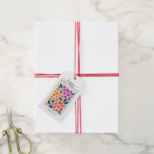Colourful Verbena Flowers HAPPY BIRTHDAY Gift Tags