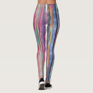 Colourful veritically striped tie-dye pattern leggings