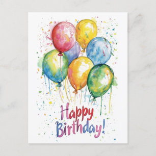 Colourful Vertical Happy Birthday I Balloons  Postcard