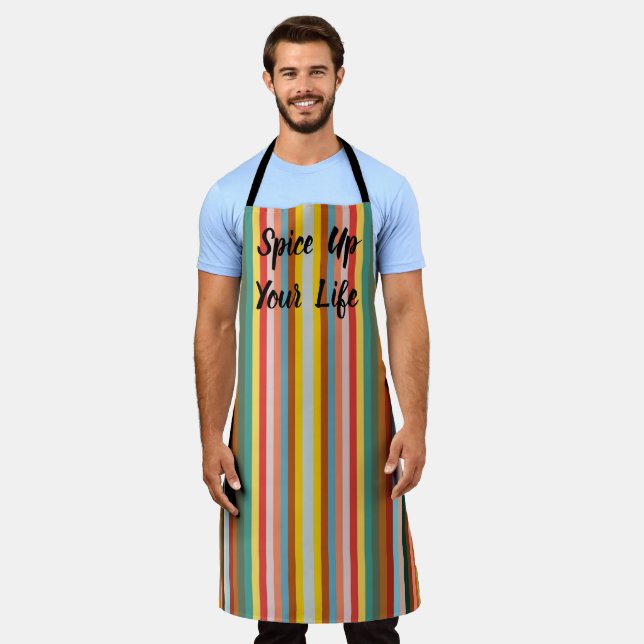 Colourful Vertical Retro Stripes  Apron (Worn)
