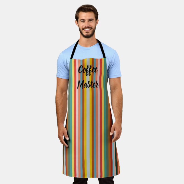 Colourful Vertical Retro Stripes  Apron (Worn)