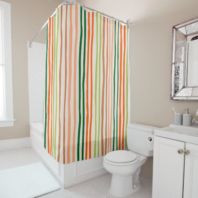 Colourful vertical Retro Stripes Shower Curtain (In Situ)