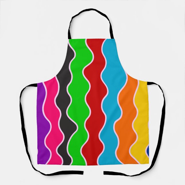 Colourful vertical retro wavy lines pattern apron (Front)
