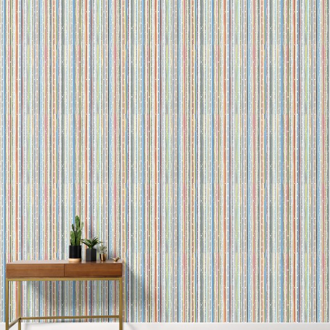 Colourful Vertical Stripe Pattern Green Yellow Blu Wallpaper (Hallway)