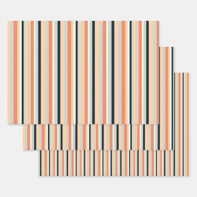 Colourful Vertical Stripe Patterned Wrapping Paper Sheet (Set)