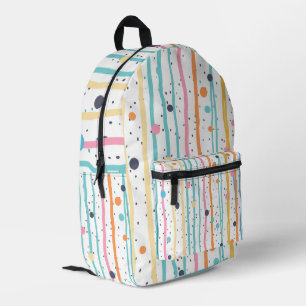 Colourful Vertical Stripes & Polka Dots Printed Backpack
