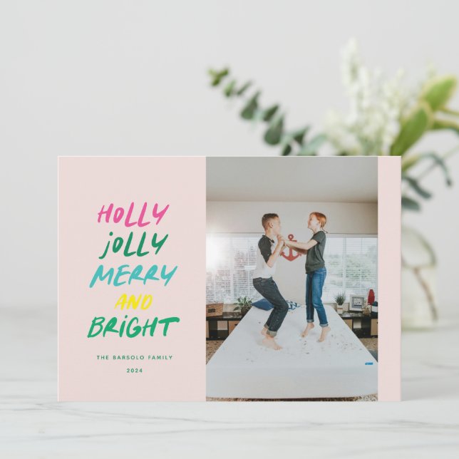 Colourful Very Merry Horizontal Christmas Photo Holiday Card (Standing Front)