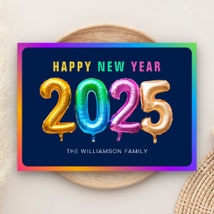 Colourful Vibrant 2025 Balloon Blue Happy New Year Holiday Card