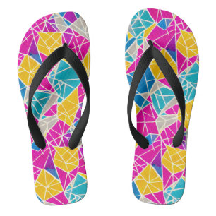 Colourful Vibrant Abstract Geometric Shapes Lines Jandals