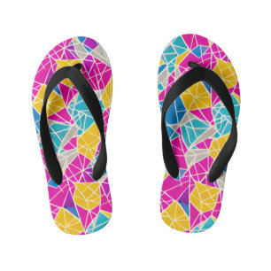 Colourful Vibrant Abstract Geometric Shapes Lines Kid's Jandals