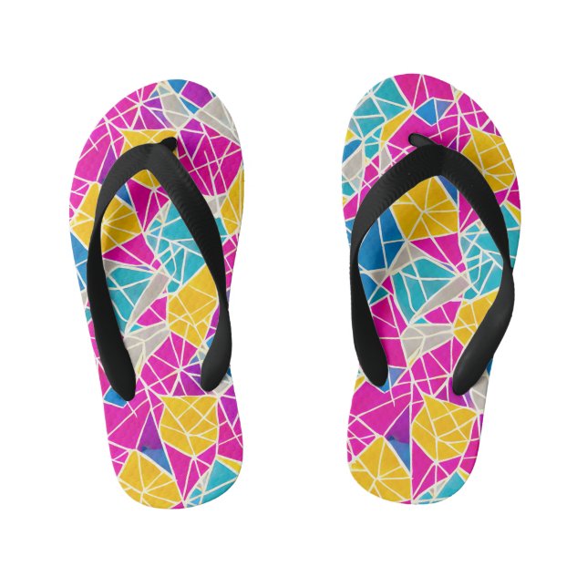 Colourful Vibrant Abstract Geometric Shapes Lines Kid's Jandals (Footbed)