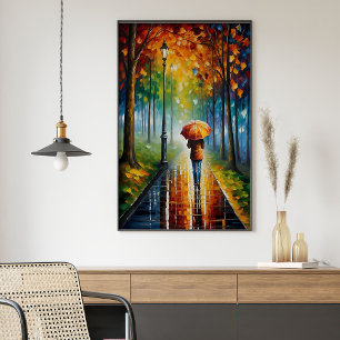 Colourful Vibrant Autumn Rain Fall Leaves Nature Poster