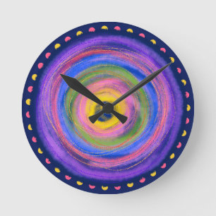 Colourful vibrant centring Circles Watercolor - Round Clock