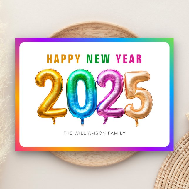 Colourful Vibrant Cute 2025 Balloons Happy New Yea Holiday Card (Creator Uploaded)