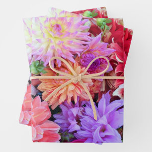 Colourful Vibrant Dahlia Flowers Wrapping Paper Sheet