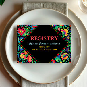 Colourful vibrant fiesta floral black wedding enclosure card