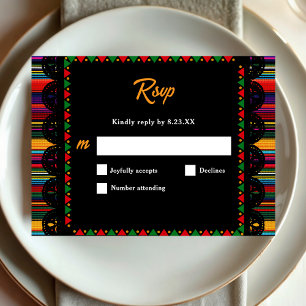 Colourful vibrant fiesta floral black wedding RSVP card