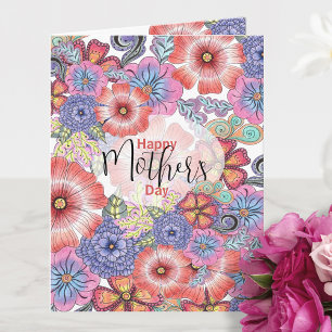 Colourful Vibrant Flowers and Leaves Mother's Day Card
