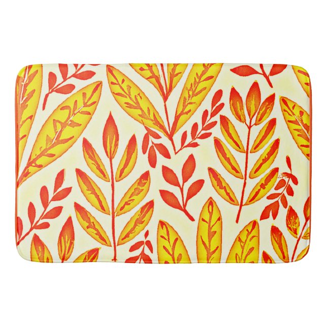 Colourful Vibrant Foliage Mosaic Leaves Pattern Bath Mat (Front)