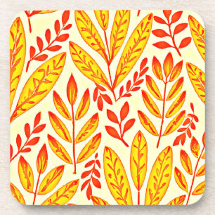 Colourful Vibrant Foliage Mosaic Leaves Pattern Coaster