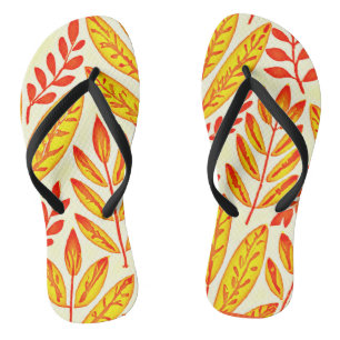 Colourful Vibrant Foliage Mosaic Leaves Pattern Jandals