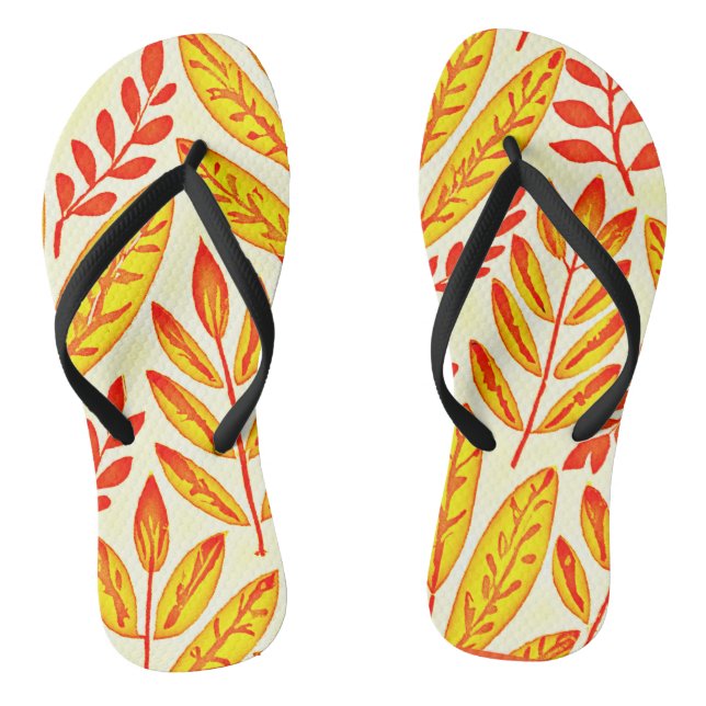 Colourful Vibrant Foliage Mosaic Leaves Pattern Jandals (Footbed)