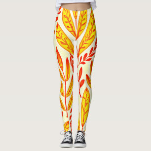 Colourful Vibrant Foliage Mosaic Leaves Pattern Leggings
