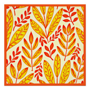 Colourful Vibrant Foliage Mosaic Leaves Pattern Poster