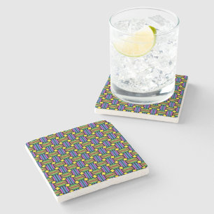 Colourful vibrant geometric pattern stone coaster