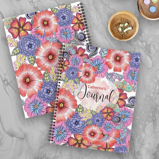 Colourful Vibrant Hand-drawn Flowers and Leaves Notebook (Creator Uploaded)