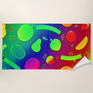 Colourful Vibrant Neon Fruits Pattern Art Beach Towel