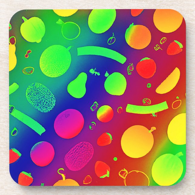 Colourful Vibrant Neon Fruits Pattern Art Coaster (Front)