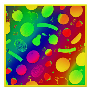 Colourful Vibrant Neon Fruits Pattern Art Poster