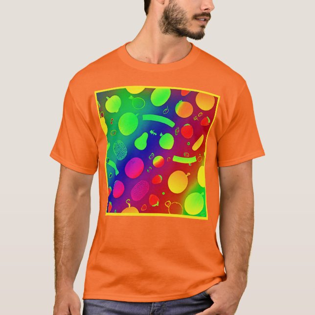Colourful Vibrant Neon Fruits Pattern Art T-Shirt (Front)