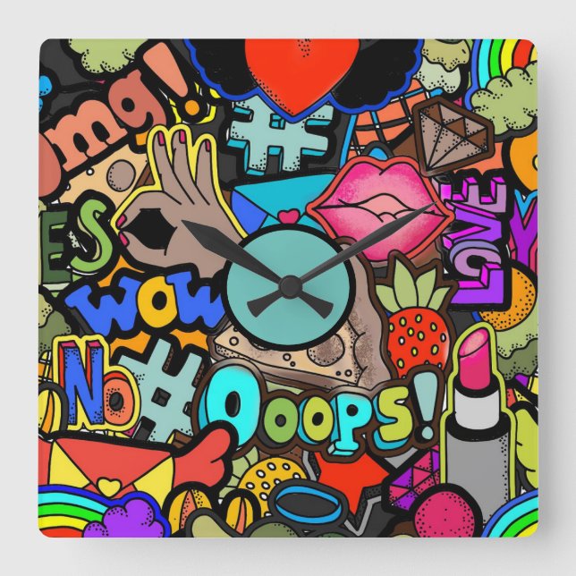 Colourful Vibrant Pop-Art Bedroom Fun Wall Clock (Front)