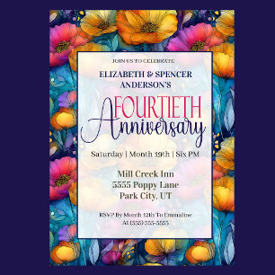 Colourful Vibrant Poppy 40th Wedding Anniversary Invitation