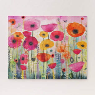 Colourful Vibrant Poppy Flower Field Floral Jigsaw Puzzle
