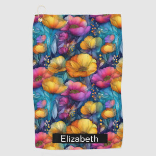 Colourful Vibrant Poppy Personalised Golf Towel