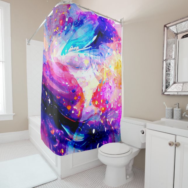 colourful vibrant rainbow abstract shower curtain (In Situ)
