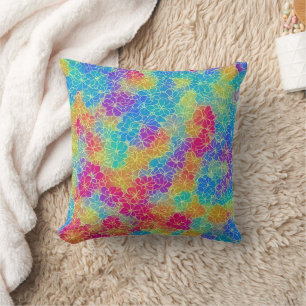 Colourful vibrant rainbow floral pattern cushion