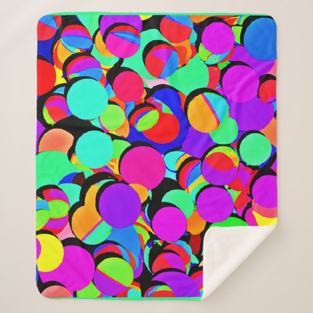 Colourful Vibrant Retro Revival Pattern Sherpa Blanket (Front)