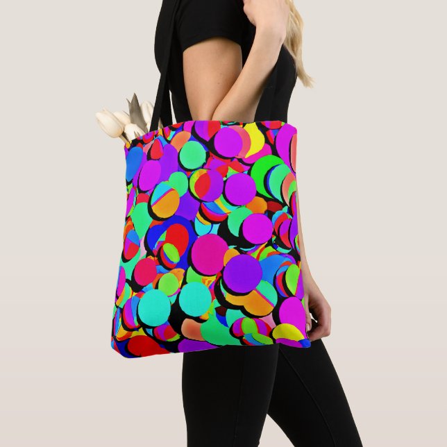 Colourful Vibrant Retro Revival Pattern Tote Bag (Close Up)