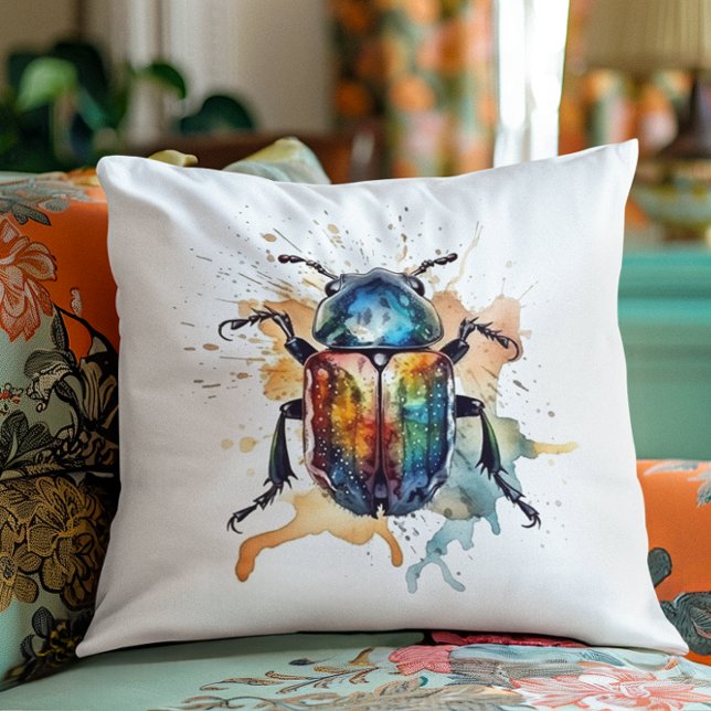 colourful vibrant scarab in watercolor cushion (Creator Uploaded)