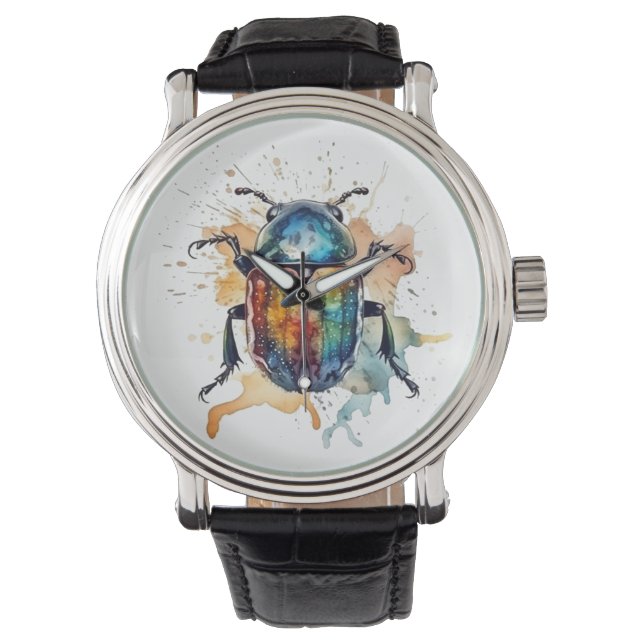 colourful vibrant scarab in watercolor watch (Front)