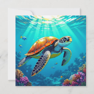 Colourful Vibrant Sea Turtle Blank Card