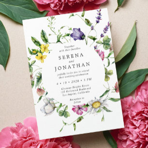 Colourful Vibrant Spring Floral Watercolor Wedding Invitation